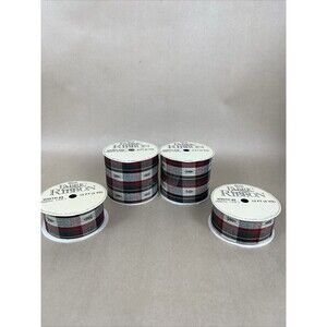 4 VTG Plaid Christmas Ribbon Christmas Tree Pattern RN83287 2 5/8”, 82387 1 3/8”
